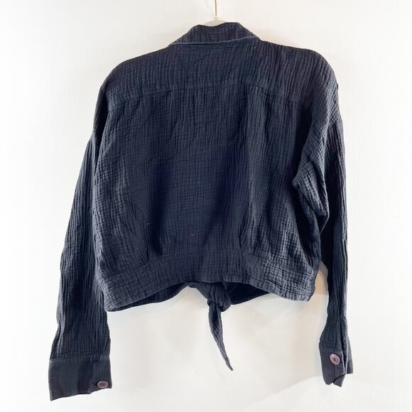 Free People Sun Streaks Long Sleeve Gauzy Cotton Button Up Shirt Black Medium - Picture 5 of 7